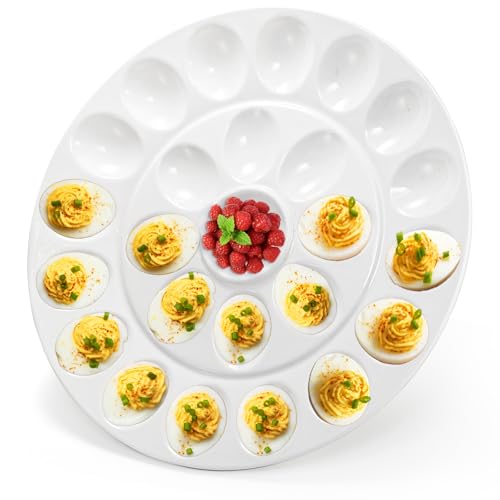 Foraineam 12.6 Inches Porcelain Deviled Egg Tray/Platter, White Egg Dish with 25 Compartments Foraineam 12.6 Inches Porcelain Deviled Egg Tray/Platter, White Egg Dish with 25 Compartments