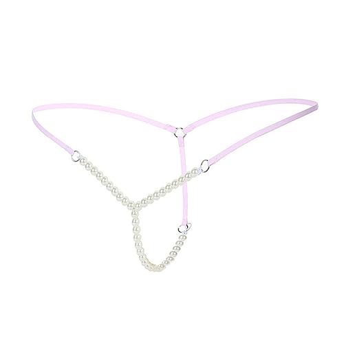 Zzalalana Sexy Thongs for Women with Pearls Sexy Slutty T-Back G-String Underwear Low Rise Briefs Erotic Underpants - Pink - One Size