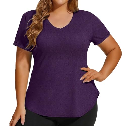 T-shirt sport grande taille col en V lavable facilement en polyester
