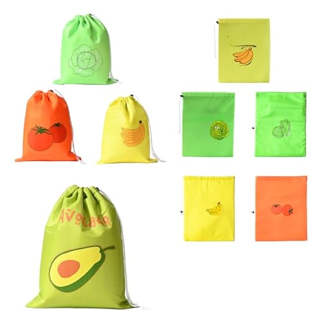 Reusable Vegetable Fruit Freshness Storage Bags Polyester for Kitchen Refrigerator Organization Large Capacity