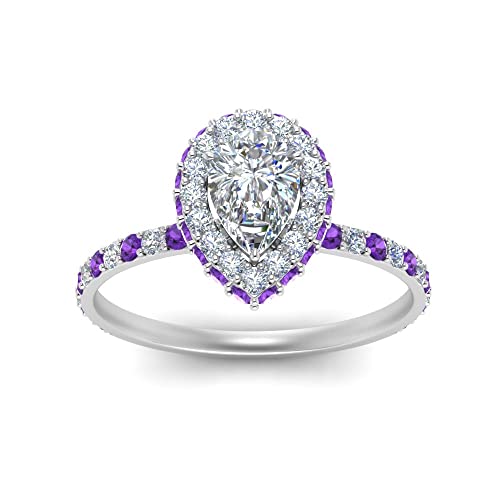 Bague de fiançailles poire en argent sterling et son halo pavé étincelant