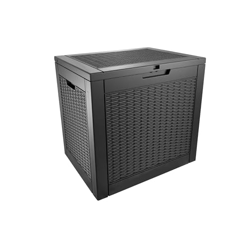 30 Gallon Deck Box, Resin Outdoor Indoor Waterproof Storage Box, Lockable Storage Box With Handle for Patio Furniture - Garden Tools - Swimming Pool Tools UV-Resistant, Black