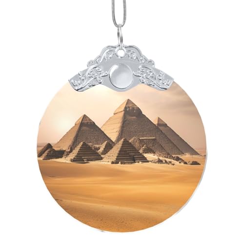 Decorazione natalizia rotonda in vetro con stampa piramidi d'Egitto, per albero di Natale, regali di Natale, ornamento da appendere, 7,6 cm