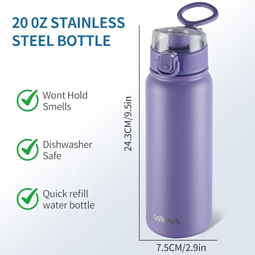 Image of GOPPUS Insulated Water Bottle 20oz Stainless Steel BPA-Free Sports Bottle Ideal for School and Travel Silicone Spout Lid Prevents Leaks, Sweat, and Dust (purple)