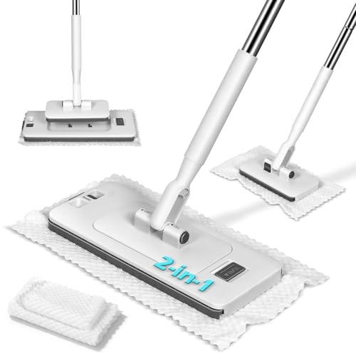 MASTERTOP Hands Free Flat Mop with Mini Sweeper Mop 2-in-1 Disposable Dust Mop with 47 Long Handle Microfiber Mops for Floor Cleaning No-Touch Multi Surface Floor Cleaning