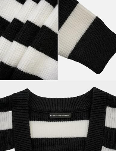 Image of Womens Striped Cardigan Sweaters Long Sleeve V Neck Open Front Button Down Sweater Ribbed Knit Button Up Cardigans Outwear