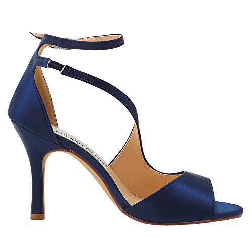 ELEGANTPARK Women's Peep Toe High Heels Ankle Straps Buckles Satin Evening Party Prom Sandals - Image 3