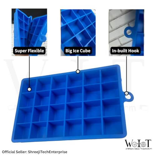 Image of WoIoT Silicone Ice Cube Tray Set (2 Pcs) | 24 Grid Flexible Ice Moulds with Easy Release & Stackable Design | BPA Free Ice Cube Trays for Whiskey, Drinks, Coffee & Freezer Use (Multicolor)