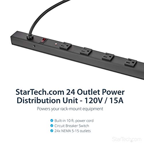 Startech.com 24 Outlet 120V 15A Rackmount Power Strip - Power Distribution Strip (Rack-Mountable) - Output Connectors: 24 - 10 Ft - Rkpw247015,Black #TOP1