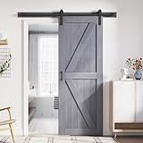 FREDBECK 32in x 84in Gray Wood Barn Door Slab with 5.5ft (66inch) Barn Door Hardware Track Kit Included, Double Surfaces,Simple Assembly is Required,K-Frame,Grey