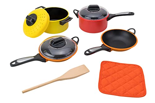 Globo Giocattoli - Juego de ollas y sartenes con Tapas y agarraderas, 9 Piezas, Multicolor - W'Toy 40726 Cover