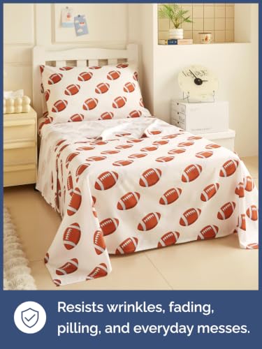 Image of Kids Twin Size Football Bed Sheets - 3 Piece Kids Football Sheet Set - Sporty Touchdown Bedding - Ultra-Soft, Cute & Cozy - Breathable & Machine Washable - Bed Set for Boys, Girls, Teens & Toddlers
