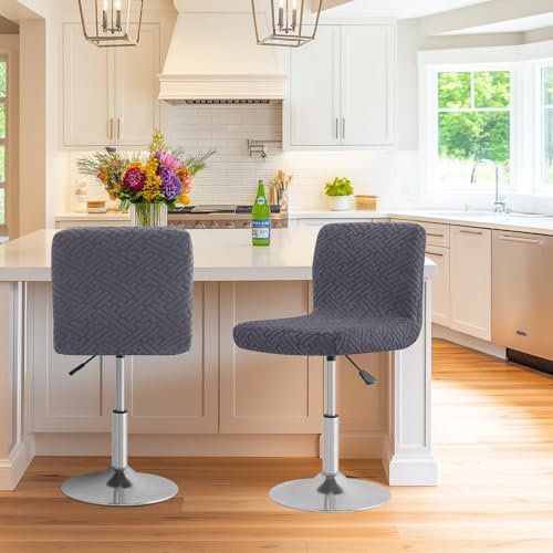 Image of FUANGUI Bar Stool Covers with Backs, 4 Pack Stretch Bar Stool Chair Covers, Knitted Jacquard Bar Stool Covers,Washable Bar Chair Covers Swivel Barstool Slipcovers (Knitted Dark Drey 01)
