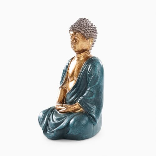 Image of PURE HOME + LIVING Dark Blue Antique Gold Polyresin Sitting Buddha - Small Statue | for Office, Temple, Home Decor, Gifts, Mahavirjayanti & Living Room | Peaceful Buddha Sculpture (Pack of 1)