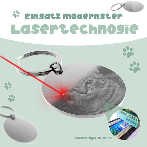 Meinearmbänder Personalisierte Hundemarke mit Foto – ⌀30mm Runder Hundeanhänger aus Edelstahl in Silber – Mit Gravur/Text oder Adresse auf der Rückseite – Robuster ID-Tag für Hunde
