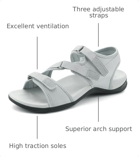 Image of UBFEN Womens Hiking Water Sport Sandals with Arch Support | 3 Adjustable Straps, Cushioned Footbed, Non-Slip, Comfortable Walking for Athletic Outdoor Summer Beach