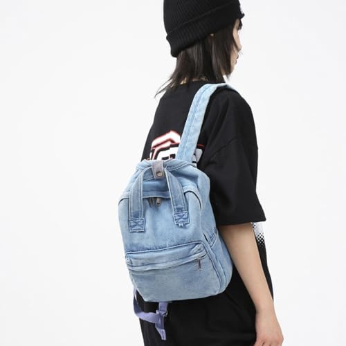 Image of MaxxCloud Vintage Denim Laptop Backpack Casual Canvas Daypack Handbag Purse Lightweight Rucksack Shoulder Bag