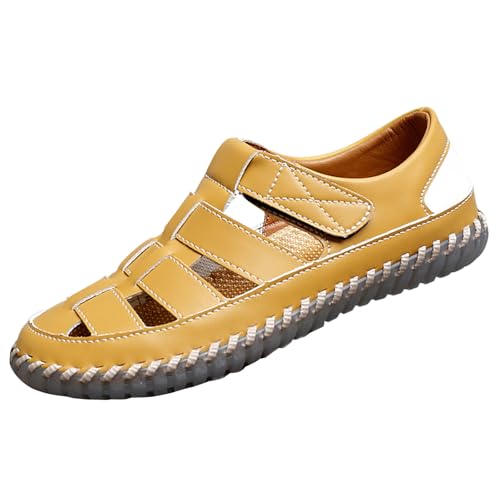 Cadeau pour femme sandales en cuir jaune à bout fermé tendance