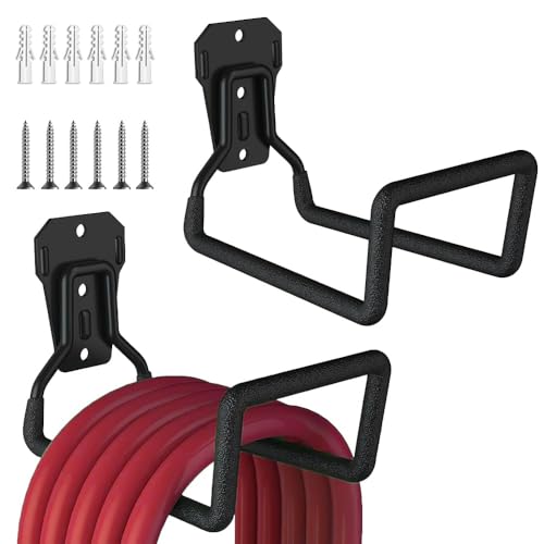 Metall Gartenschlauchhalter zur Wandmontage, 2 Stück Robuste Schlauchhalterung mit Schrauben Kabelhalter Platzsparend auch für Verlängerungskabel Geeignet für Garten Garage