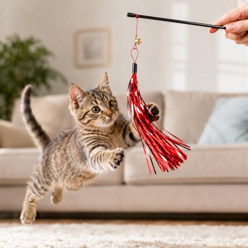Baguettes de rechange pour chat avec clochette LUOZZY et plumeau pour canne à pêche - 5