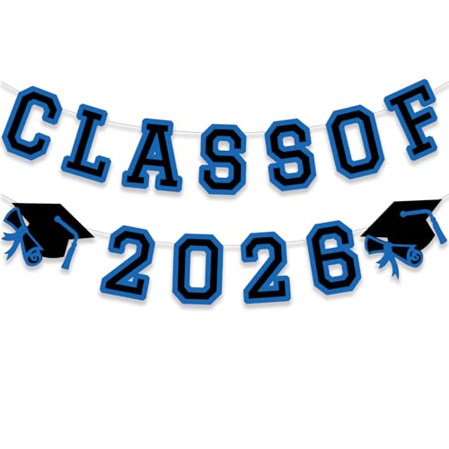 Image of Class of 2026 Graduation Banner University College Grad Garlands Decoration Party Supplies High School Colors Blue