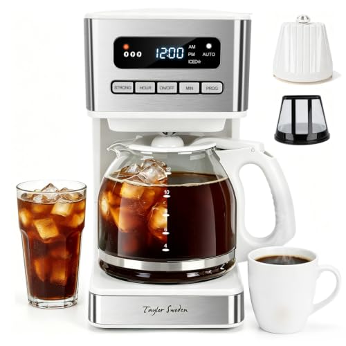 Image of Taylor Swoden Programmable Coffee Makers 12 Cup, White & Stainless Steel