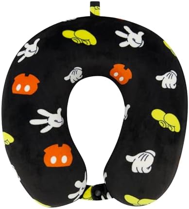 FUL Disney Mickey Mouse Neck Pillow, All Over Print Memory Foam Travel Accessories for Airplane, Car, and Office, Comfortable and Breathable, Black image 5