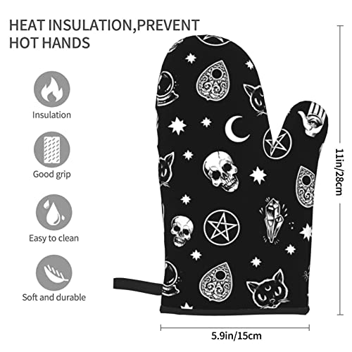 Gothic Skull Cat Moon Halloween Oven Mitts 2Pcs Heat Resistant Non Slip Kitchen Gloves For Cooking Bbq Baking Grilling #TOP1