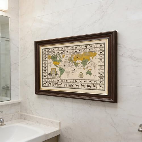 Carte du monde 1935 édition d'art sur toile canvas avec cadre en bois