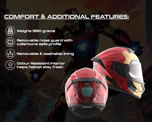Image of Vega Zap Marvel Iron Man Edition Full Face Helmet - Premium Graphic Finish, Gloss Red Gold - L