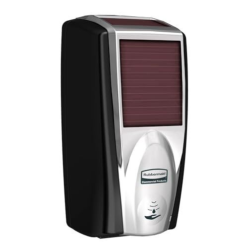 Rubbermaid Commercial Products AutoFoam LumeCel Hand Soap &amp; Sanitizer Dispenser, Black/Chrome, Battery Free, Powered by Indoor Light, Touchless, Wall Mount, for Restrooms in Offices/Hotels