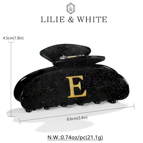 Image of LILIE&WHITE Acrylic Letter Hair Clips For Women Stylish E Monogram Hair Claw Alphabet Hair Clip Fashion Glitter Claw Clips Elegant And Durable Hair Accessory Large Hair Clips Black E