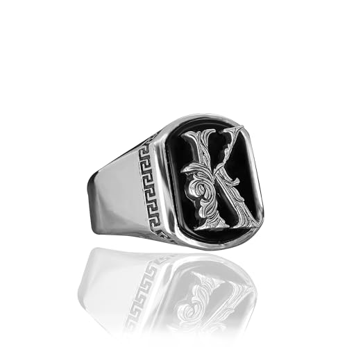 925 Sterling Silver Personalized Ring for Men, Onyx Stone Silver Ring, Modern Design Men's Ring, Customizable Letter Ring, Silver Initial Men Ring, Monogram Silver Ring, Gift for Men