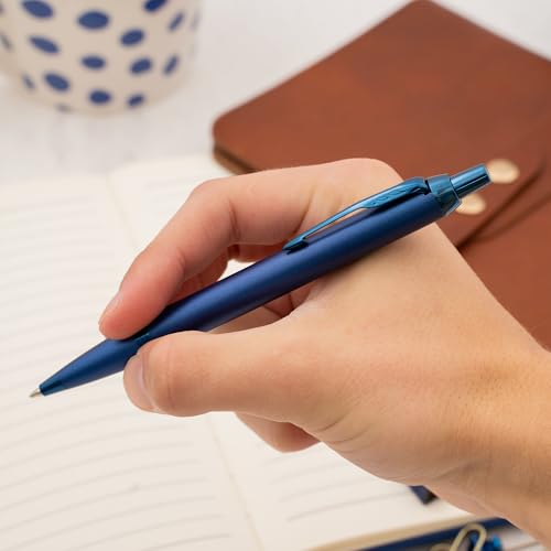 Image of Parker IM Engraved Ballpoint Pen, Monochrome Blue All-Metal Trim, Quink Blue Ink, Personalized Gift for Graduation, Career Advancement, Birthdays, New Job, Parker Gift Box Included