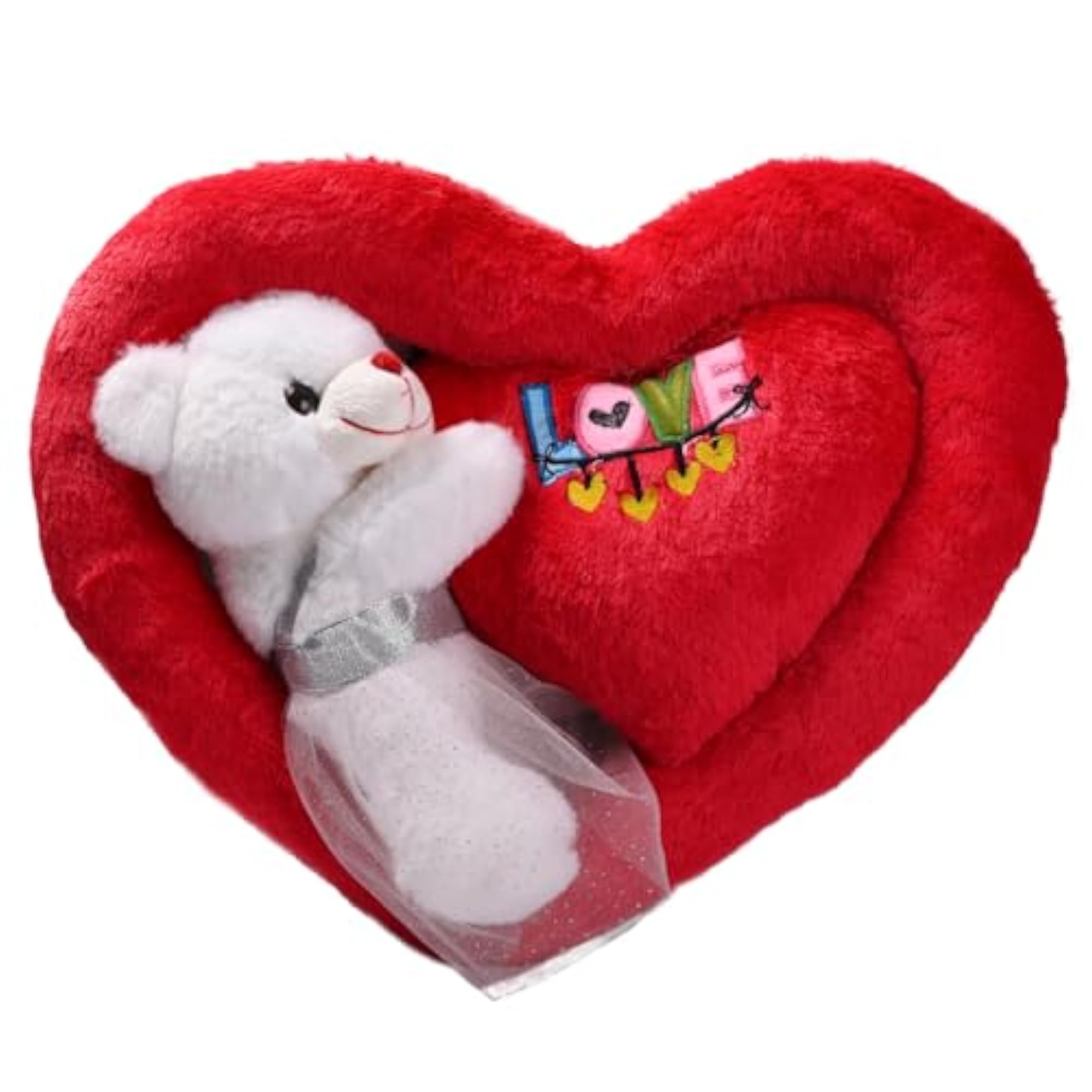 Soft Heart Shape Cushion with Teddy Plush Toy