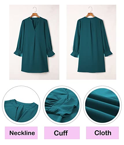 Image of Wkior Womens Fall Ruffle Long Sleeve V Neck Shift Dresses (S-XXL)