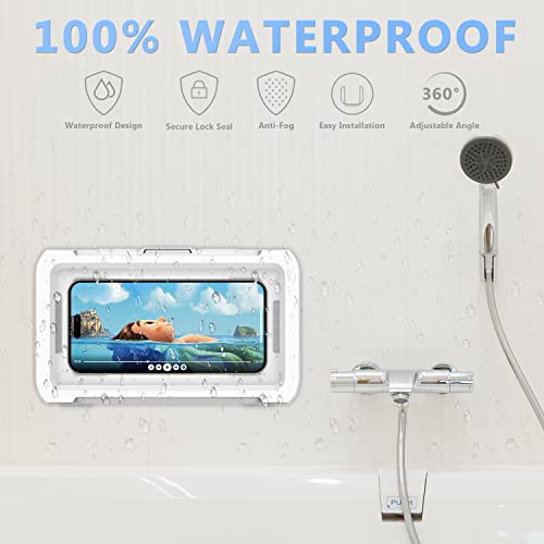 Image of URROY Shower Phone Holder Waterproof, 360 Rotation Shower Phone Case, Anti-Fog High Sensitivity Universal Cover Mount Stand for Bathroom Wall Mirror Bathtub Kitchen, Gift for Men Women