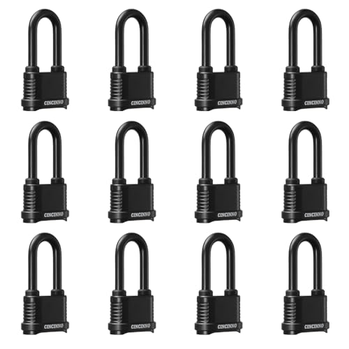 CINCINNO Weatherproof 4 Digit Combination Lock, Heavy Duty Combo Lock with Long Shackle for Outdoor Shed, Garage, Gate, Fence, 12 Pack
