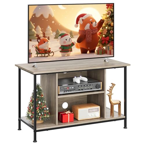 WLIVE TV Stand for 32 Inch TV, Small TV Entertainment Center with with Storage Cabinet, Industrial TV Stands for Living Room, Bedroom and Corner, 32" TV Console, Greige
