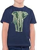 Tiermotiv Animal Print - Elefant - 116 (5/6 Jahre) - Dunkelblau Meliert - Jungs t Shirt Elefant - F130K - Kinder Tshirts und T-Shirt für Jungen