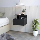 DancingSwan Floating Nightstand with Drawer: Black Wengue Finish Particle Board Wall Mounted - Space Saving Storage Shelf for Bedroom & Living Room - 14' W x 10.8' D Top Surface