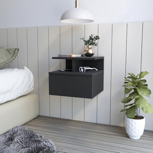 DancingSwan Floating Nightstand with Drawer: Black Wengue Finish Particle Board