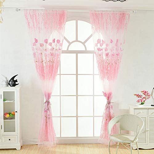 FTVOGUE Cortinas de Tul Transparentes Modernas, Cortinas Estampadas con Diseño de Flores de Gasa, Cortinas Delgadas para Sombrillas, Dormitorio, Sala de Estar y Cafetería 100 * 200cm (Rosa)