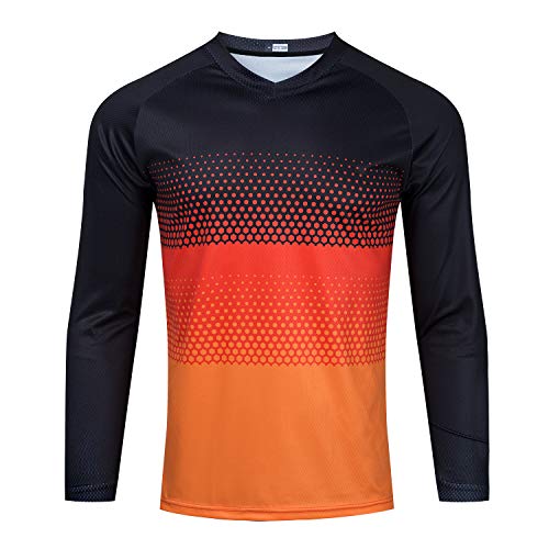 Image of Kids Cycling Jersey Dirt Bike Youth Mountain Bike Childrens Biking Clothes Boys Motocross Long Sleeve Shirts Downhill Top Girls Bicycle Riding Biker Racing Clothing Orange M