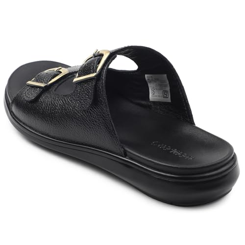 Image of Liberty Healers MDL-11E Men Casual Sandals, Black & Brown - Formal Look Sandals for Men with Buckle Strap - Stylish Flat Sandal for Man - Lightweight and Comfortable Footwear