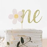 YESSWL One Cake Topper for 1st Birthday - Flower Gold Glitter One Sign First Birthday Decoration for