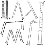 UISEBRT Mehrzweckleiter 4x4 Aluminium mit Plattform 6 in 1 Multifunktionsleiter Leiter 470cm Klappleiter Gelenkleiter Aluleiter Kombileiter Vielzweckleiter bis 150KG, Silber
