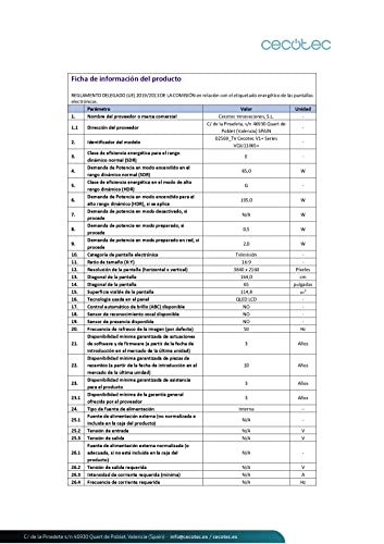 Cecotec Smart TV de 65" TV V1+ Series VQU11065+. Televisores QLED, Resolución 4K UHD, Sistema Operativo Android 11, Diseño Frameless, MEMC, Dolby Vision y Atmos, Subwofer, HDR10