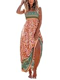 CUPSHE Damen Sommerkleid Blumenmuster Gesmokt Ärmellos Maxikleid Rüschen Spaghettiträger Lang Freizeitkleider Maxi Dress