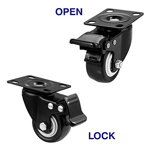 BOSGEOT 2\" Caster Wheels, Heavy Duty Casters with Brake Set of 4, Locking Casters with 360 Degree No Noise Polyurethane (PU) Wheels, Swivel Plate Castors Pack of 4 - Thumbnail 4